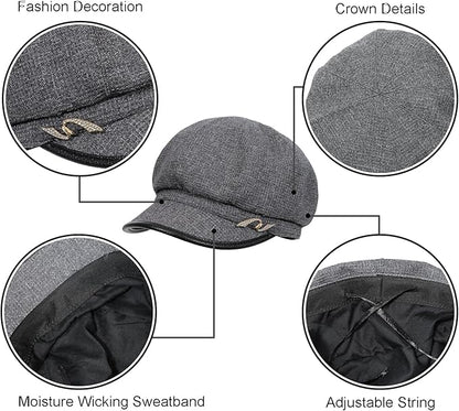 Women Retro Classic Visor Newsboy Cabbie Cap Beret Hats with Flower Buckle for Woman Ladies