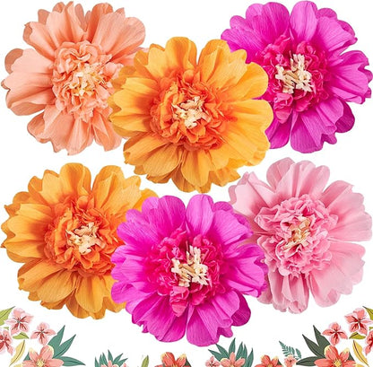 SUNBEAUTY 6 PCS Hot Pink and Orange Paper Flowers Decorations Crepe Paper Flowers 12 in Tissue Paper Flowers Decorations for Wall Birthday Party Baby Bridal Shower Office Classroom Wedding Carnival