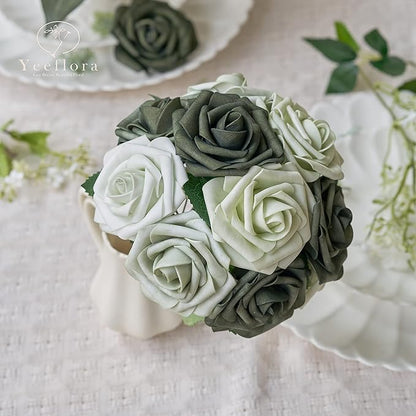 Artificial Flowers, Artificial Rose 50pcs for DIY Wedding Bouquets Centerpieces Arrangements, White Foam Rose with Stem for Bridal Shower Party Home Decorations