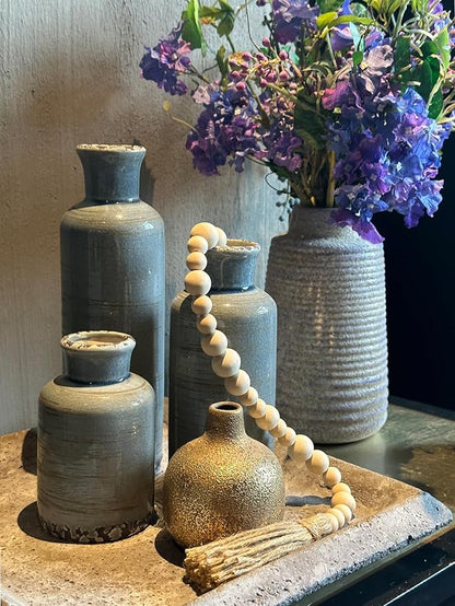 CwlwGO- Ceramic Rustic Vintage Blue Vase, Suitable for Home Decoration, 3 Piece Set of Glazed Decorative Vases, Kitchen, Bedroom.Living Room Table,Shelf Decorations.