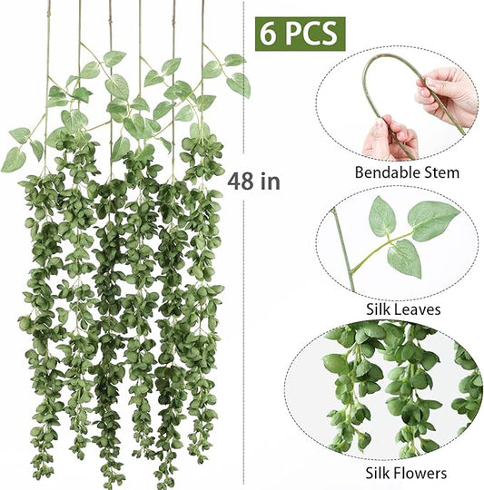 mizii 6Pcs Green Wisteria Hanging Flowers 48" Silk Wisteria Artificial Flowers Garland Vines Fake Hanging Flowers Decoration for Wedding Flower Wall Backdrop Centerpieces Party Room Decor (Green)