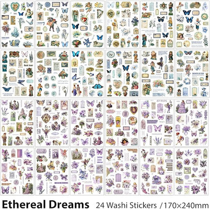 Snycler Sticker Book - 24 Sheets Vintage PET Stickers for Scrapbooking, Junk Journaling, Ephemera, and Decorative Crafts - Pre-Cut Floral Design Stickers Vintage-1