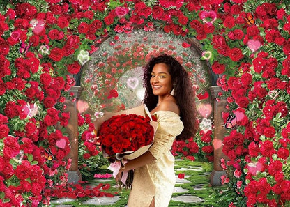 Valentines Day Flowers Garden Backdrops Red Rose Spring Floral Scene Photography Backdrop Girls Birthday Bridal Shower Wedding Party Decorations Banner Photo Booth Props (10x8FT(120x96 inch))