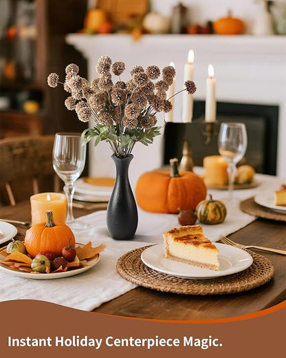Faux Fall Flowers for Vase Fake Mums Artificial 10 Stems +10 Branches Pampas Grass,Long Stems Silk Flowers Home Decor,Faux Floral Pompon Balls For Table,Halloween Centerpieces,Wedding Arrangements