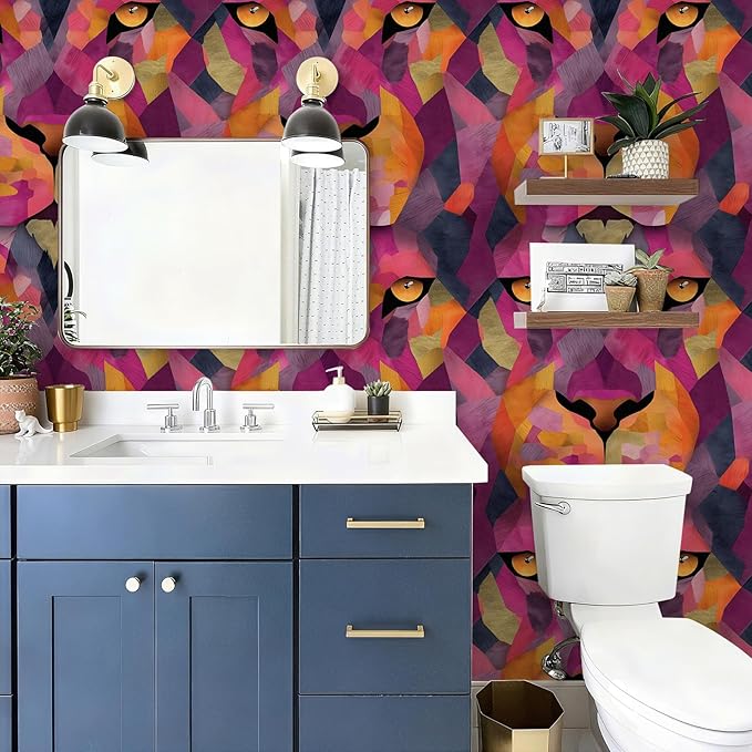 Floral Peel and Stick Modern Animal Wallpaper Whimsical Lion Removable Colorful 17.7" x 118.11" Wall Paper Watercolor Self Adhesive Contact Paper for Classroom Bedroom Laundry Room Bathroom