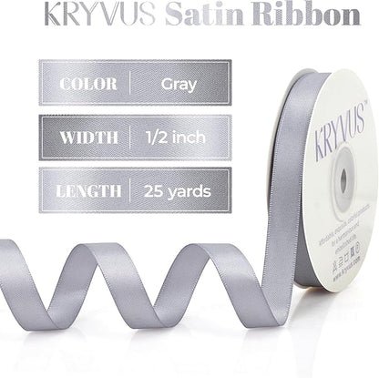 Gray Satin Ribbon, Double Faced 1/2 Inch X 25 Yards Gray Ribbon, Premium Satin Ribbon for Gift Wrapping, Crafts, Hair Bow Making, Sewing, Flower Bouquet, Wedding Party Decor