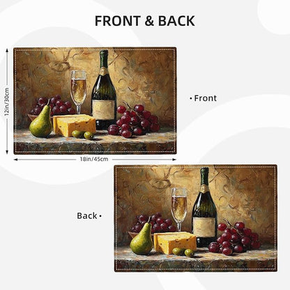 Wine Glass Placemats Set of 6, Rustic Country Winery Place Mats, Farmhouse Grape Dining Table Mats, Washable Placemats for Kitchen Dining Room Home Decor 18L'' × 12W''