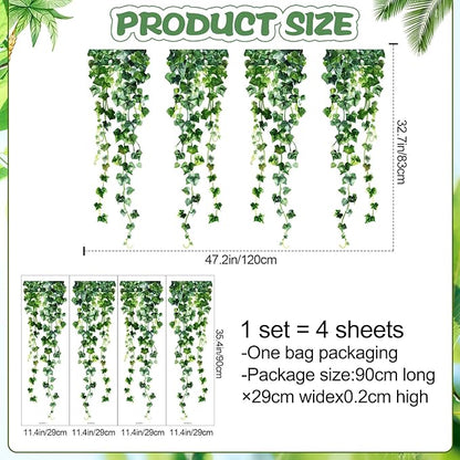 Green Plants Leaves Wall Decals Hanging Vine Wall Stickers Fresh Green Leaf Wall Art Removable Nature Botanical Vine Branches Leaves Murals for Kids Bedroom TV Background Home Decor 91