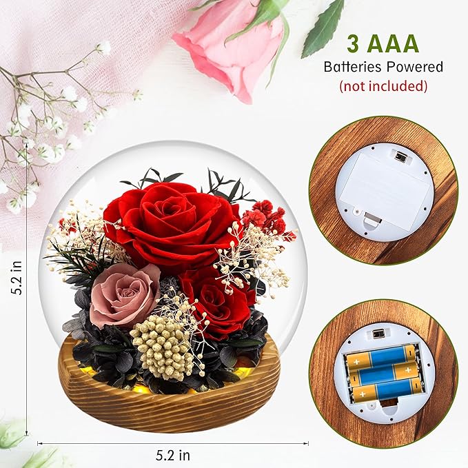 MOKOQI Birthday Gifts for Women Forever Flowers in Glass Dome, Fresh Flowers for Delivery Prime Forever Rose Gift for her Mom Wife Grandma on Christmas Birthday Anniversary