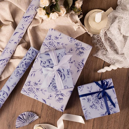 WRAPAHOLIC 30 Inch Reversible Floral Wrapping Paper Roll - 30 Inch x 33 Feet - Purple Flower Wrapping Paper for Wedding, Bridal Shower, Mother's Day, Birthday, Baby Shower