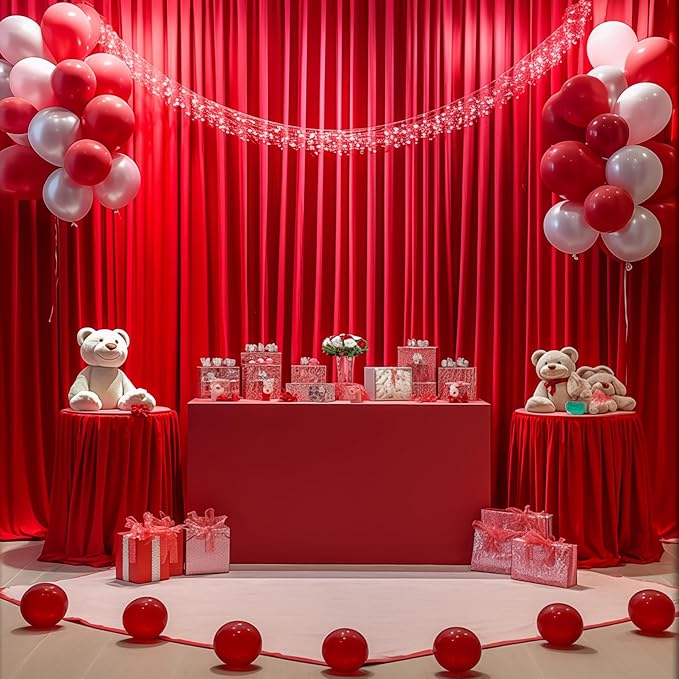 Red Backdrop Curtains 6 Panels-Wrinkle-Free Polyester Photography Drapes Party Photo Backgrounds for Wedding Christmas Photo Backdrops- 24 X10FT (Red)