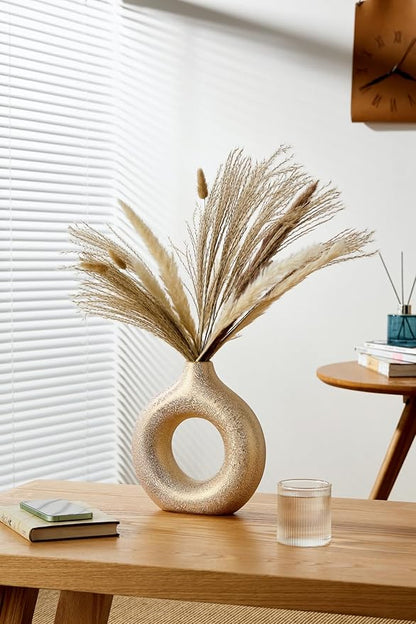 Modern Donut-Shaped Decorative Vases, Handmade Minimalist Boho ins Style, Modern Vase for Home Decor for Wedding Dinner Table Party Living Room Office Bedroom (Gold, Large + Small)