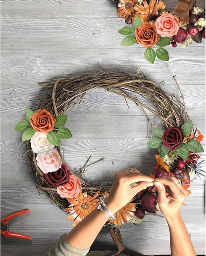 AmyHomie Artificial Flower Shades of Burgundy Rose 25pcs Real Looking Fake Roses w/Stem for DIY Wedding Bouquets Centerpieces Arrangements Party Baby Shower Valentines Day Christmas Tree Decorations