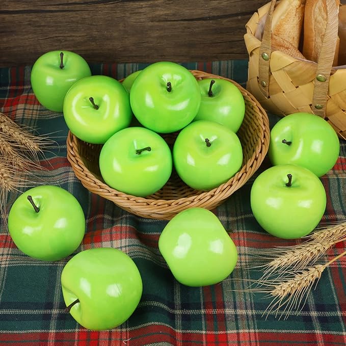 Fake Fruit Artificial Apples, Set of 12 Decorative Fruit Lifelike Faux Apples Realistic Fruits Apple Decorations for Kitchen, Realistic Fake Fruits Party Props Home Decor