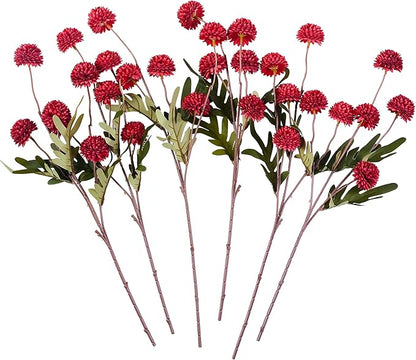 SITUMEIZI Red Faux Silk Pompon Mum Artificial Red Flowers Fake Mini Chrysanthemum Flowers Mums 6Pcs for Christmas Home Party Wedding Decorations