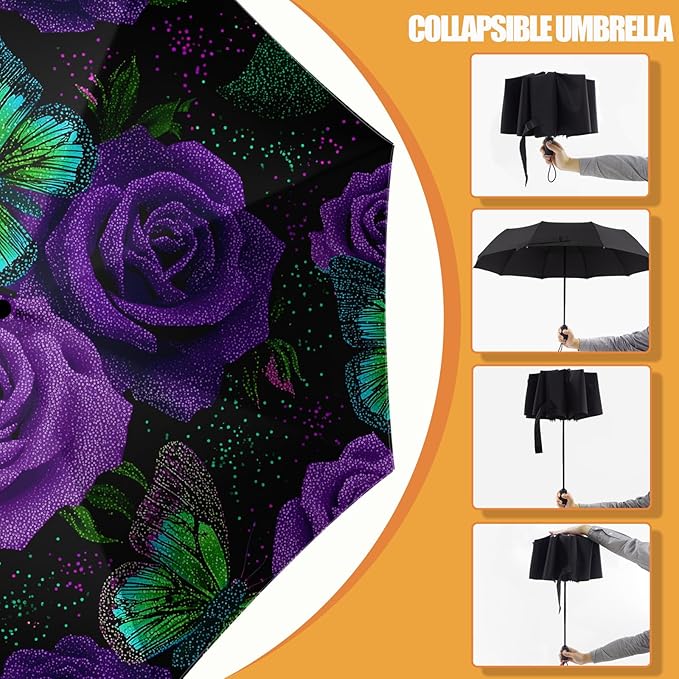 Small Compact Travel Automatic Folding Umbrella for Women, Portable Lightweight, Rain, Wind, UV Sun Shade