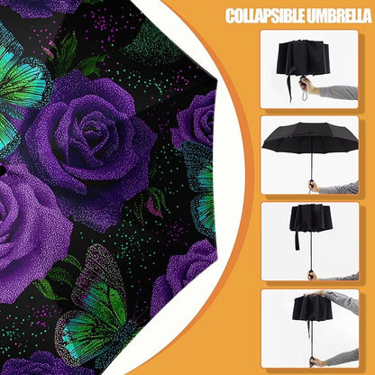 Small Compact Travel Automatic Folding Umbrella for Women, Portable Lightweight, Rain, Wind, UV Sun Shade