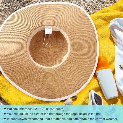 DRESHOW Beach Hats for Women Big Straw Wide Brim Summer Hat Floppy Foldable Roll up Cap Sun Hat UPF 50+