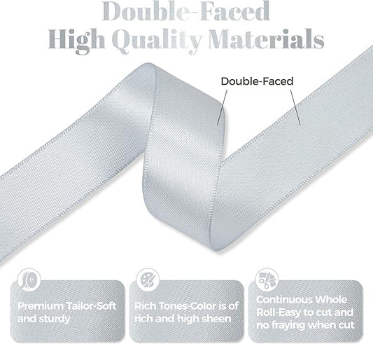 Silver Gray Satin Ribbon, Double Faced 7/8 Inch X 25 Yards Silver Gray Ribbon, Premium Satin Ribbon for Gift Wrapping, Crafts, Hair Bow Making, Sewing, Flower Bouquet, Wedding Party Decor