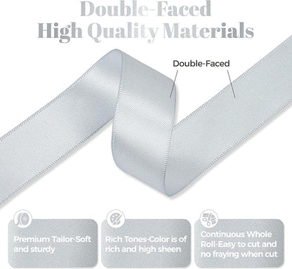 Silver Gray Satin Ribbon, Double Faced 7/8 Inch X 50 Yards Silver Gray Ribbon, Premium Satin Ribbons for Gift Wrapping, Crafts, Hair Bow Making, Sewing, Flower Bouquet, Wedding Party Decor