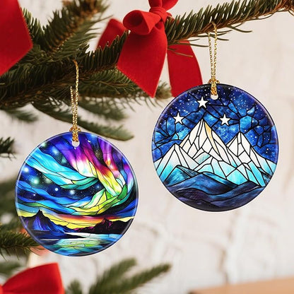 Christmas Ornaments, 2.8 Inch Ceramic Hanging Ornament, Christmas Tree Ornaments, Xmas Decorations, Holiday Decorations, Holiday Party Gifts, and Xmas Gift Ideas - Starry Night Peaks
