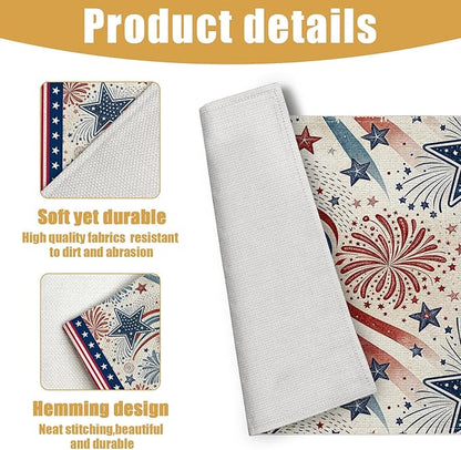 4th of July Placemats Set of 6, American Star Linen Place Mat Washable Stain Resistant Table Mats for Farmhouse Kitchen Dining Holiday Party Wedding Decor 12x18 Inch
