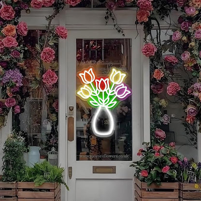 Tulips Bouquets Vases LED Neon Sign - Dimmable, Ideal Flower Neon Sign & Neon Signs for Wall Decor, Perfect for Spring-Themed Bedrooms, Floral Studios, Season Enthusiasts' Spaces, Great Gift for Flower & Spring Lovers
