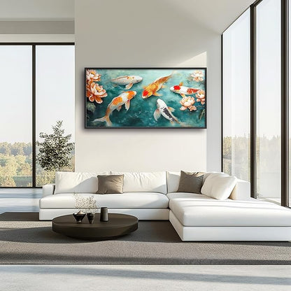 Carp Fish Large Wall Art Framed Japanese Wall Decor for Living Room Asian Fish Pictures Oversized Canvas Print Painting Modern Extra Large Framed Artwork for Bedroom Office Home Decor 60"x30"