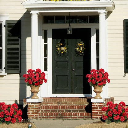 4PCS Home Decor Fake Plants Artificial Flowers Artificial Geraniums Outdoor Fake Flowers Artificial Flowers Fake Silk Bouquet, Fall Decor for Interior Porch Garden Decoration (Red) 14.4"