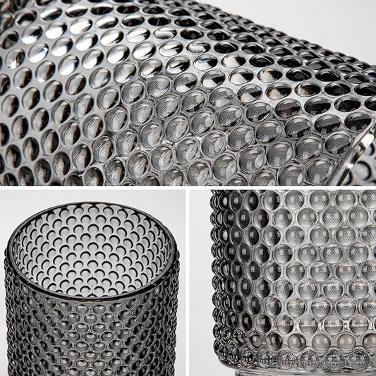 Grey Vase Glass Cylinder Vase, 5.5" H x 8" W Flower Vases Decorative Modern Wide Mouth Vase Bubble Glass Vases for Centerpieces Mantel Shelf Table Home Decor