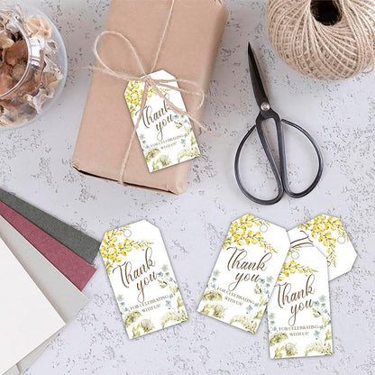 Thank You for Celebrating with Us Tag, 50 Pcs Thank You Paper Lables, 2x3 Inch Floral Gift Tags with String for Wedding Birthday Baby Shower Bridal Shower, Party Decoration-A01
