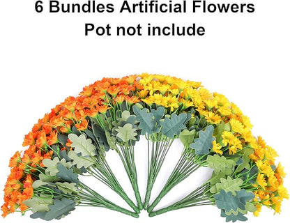 Daisy Artificial Flowers for Outdoors Spring Decoration, 6 Bundles Fake Mums Silk Flowers for Outside Look Real UV Resistant Fake Plants Faux Flowers for Planter Front Door Home Yard Indoor Porch, Mix