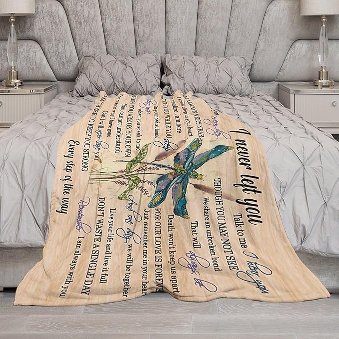 Dragonfly Blanket Memorial Sympathy Gifts for Girls Women Loved One I Never Left You Throw Blanket for Kids Adults Soft Warm Cozy Fleece Blanket for Couch Sofa Bed 40"x50"