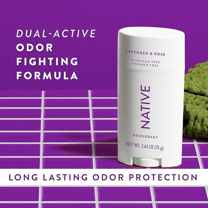 Native Deodorant Contains Naturally Derived Ingredients, 72 Hour Odor Control | Deodorant for Women and Men, Aluminum Free with Baking Soda, Coconut Oil and Shea Butter | Lavender & Rose