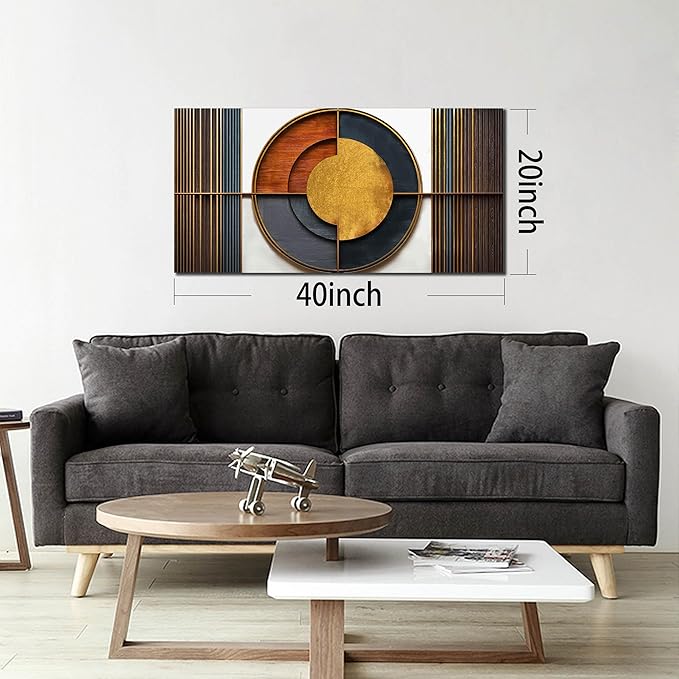 Large Canvas Wall Art for Living Room Bedroom Home Office Brown and White Wood Color Geometrical Picture Modern Canvas Prints Framed Wall Decor Size 20x40