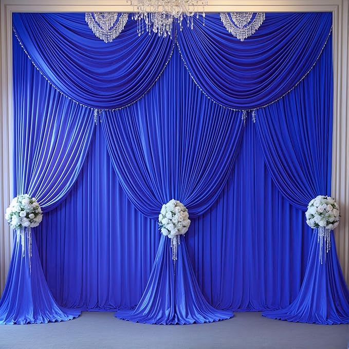 Wish Care Royal Blue Backdrop Curtains - 6 Panels, Wrinkle-Free, Polyester, Photography Drapes for Baby Shower, Birthday Party, Photo Background Backdrop Stand - 24 X 10FT (Royal Blue)