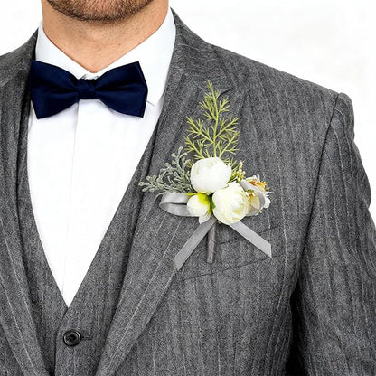 Sibba Wedding Flower Pocket Boutonniere for Men White Groom Boutonniere Artificial Rose Flowers Boutonnieres Groom Rose Prom Suit Decoration for Wedding Ceremony Anniversary Formal Dinner Party Prom