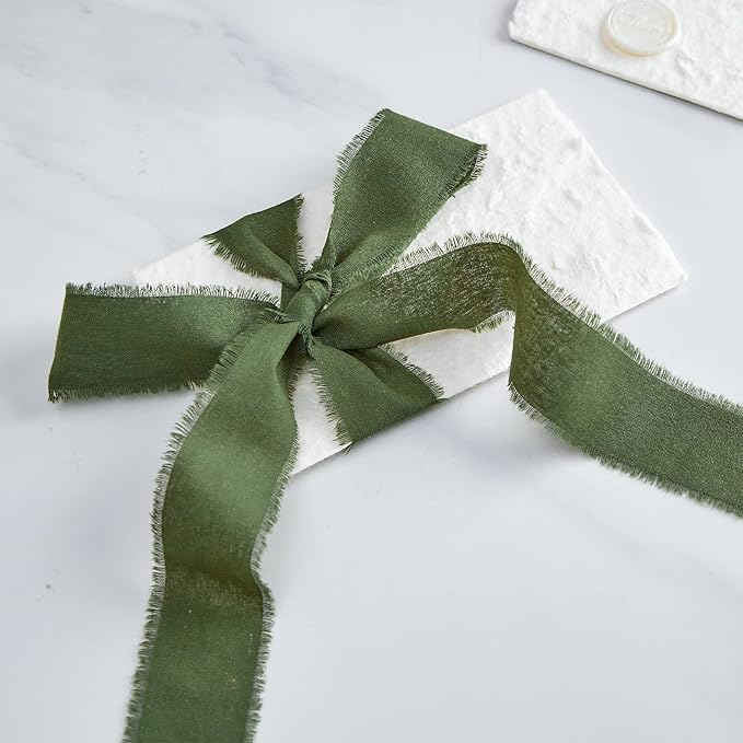 Keypan Green Ribbon 1-1/2 x 15 Yards Handmade Cotton Frayed Fringe Fabric Ribbons for Crafts Flower Bouquets Wedding Baby Shower Home DIY Decor