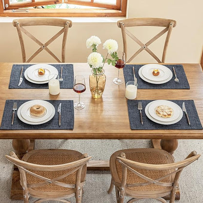 Blue Forest Placemats Set of 8, Dual-Layered Thickened Faux Linen Cloth Place Mats Heat Resistant Machine Washable Wrinkle Free Table Mats Indoor/Outdoor (Dark Grey)