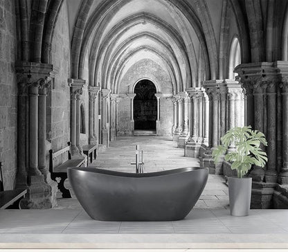 Eierme-Vaulted Ceiling Inside The Monastery, Panoramic View of Beautiful Arcades Peel and Stick 90" x 67"