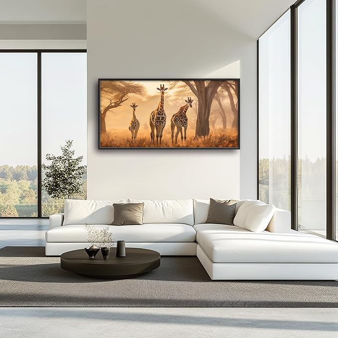 Framed Large Pictures Wall Art for Living Room, Giraffe Oversized Wall Decor Africa Animal Scenery Landscape Canvas Print Painting Modern Extra Large Framed Artwork for Bedroom Office 60"x30"
