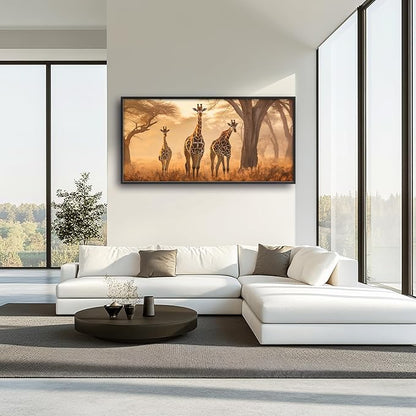 Framed Large Pictures Wall Art for Living Room, Giraffe Oversized Wall Decor Africa Animal Scenery Landscape Canvas Print Painting Modern Extra Large Framed Artwork for Bedroom Office 60"x30"