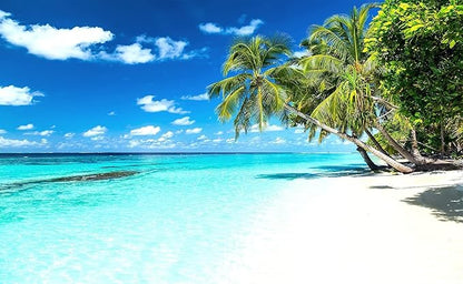 Palm Tree Wall Mural Tropic Paradise Beach Seascape Murals Wallpaper for Walls Bedroom Living Room Bedroom TV Background Kids Room Decoration（Not Peel and Stick）