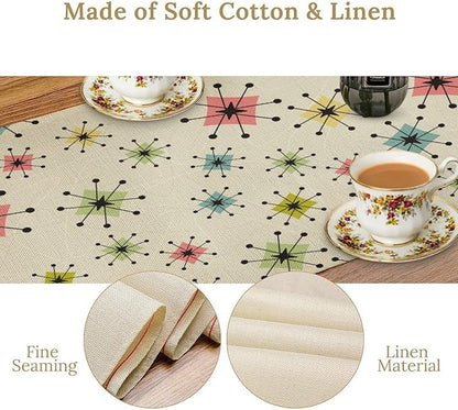 Mid Century Table Runner, Flag Retro Atomic Starburst 1950s Abstract Geometric Space Tabletop Decoration for Home Kitchen Restaurant Table Flag 13x120 Inch