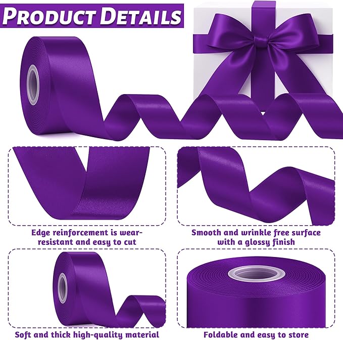 Fullive 1 1/2 Inch Ribbon for Gift Wrapping, 30 Yards Dark Purple Halloween Ribbon, Polyester Satin Ribbons for Birthday Halloween Mardi Gras Decorations DIY Bows Wrapping Bouquet Floral Arrangements