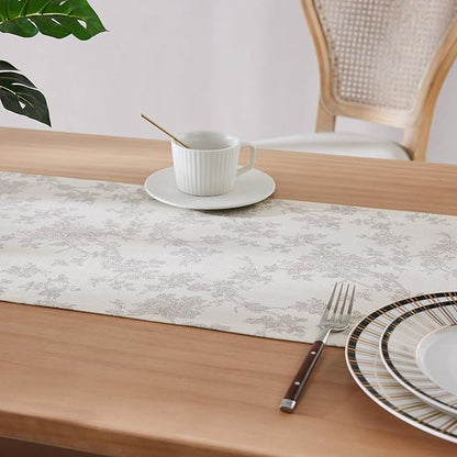 100% Cotton French Pastoral Table Runners, 13x108 Inch Grey Farmhouse Table Runners 108 Inches Long, Vintage Flowers Print Home Decors