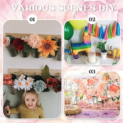 12 Colors Crepe Paper Rolls 10 x 98 Inch Crepe Paper Sheets Assorted Streamers with Floral Stem Wire and Green Floral Tapes DIY Flower Wrapping Paper for Birthday Party Wedding Festival Decoration