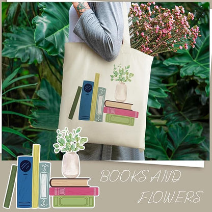 Sweetude 8 Pcs Christmas Book Lovers Club Gifts Bulk Canvas Tote Bags Bookish Librarian Reader Gift for Women Teacher Present(Book)