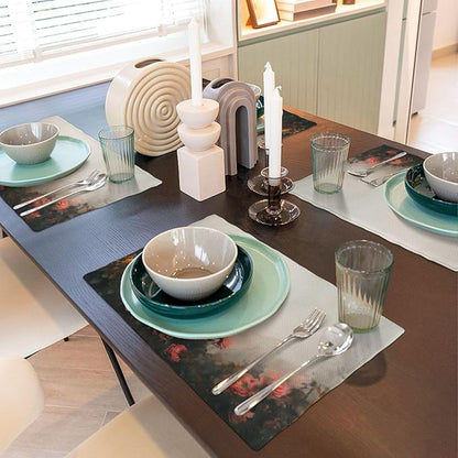 Placemats 4 pcs Vintage Oil Painting Flowers Double-Layer Imitation Linen Place Mats Non-Slip Heat-Resistant Tablemats for Home Restaurant Hotel 18×12 Inch