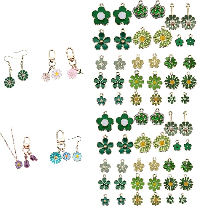 60pcs15 Types Flower Charms For Jewelry Making Enamel Flower Charms For Necklace Bracelet Earring for Gift that Office, Travel & DIY Creators